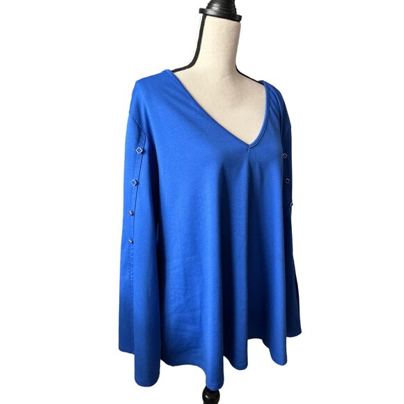 Melissa Paige Tops - Melissa Paige Blouse Blue Bell Split Charm Sleeves V Neck Pullover 3X